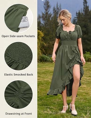 Scarlet Darkness Renaissance Dress Women Cottagecore Corset Dress Ruffle Maxi Dress with Pockets thumbnail 4