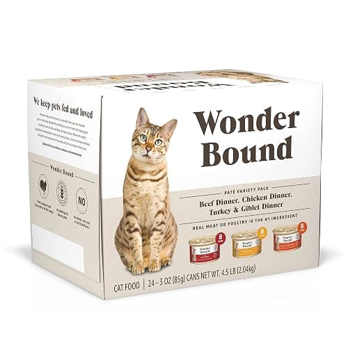 Amazon Brand - Wonder Bound Wet Cat Food, Pate, No Added Grain, Variety Pack (Beef/Chicken/Turkey & Giblet), 3 ounce (Pack of 24) - Image 1