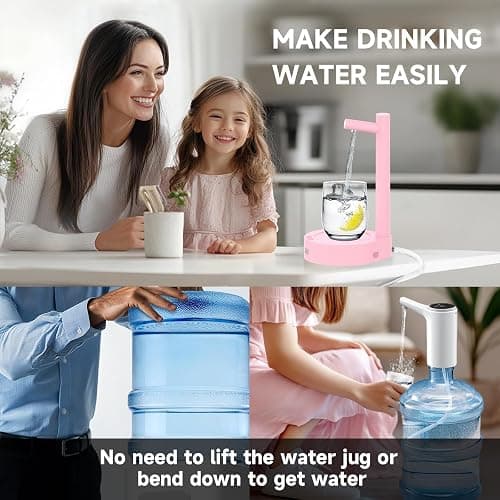 Mottinhill Desktop Water Dispenser for 5 Gallon Bottle, Desktop Portable Countertop Electric Water Pump with Fast USB-C Charging for Home, Office, Desk, Bedside & Outdoor Use (Pink) thumbnail 5