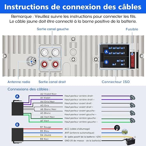 Autoradio Bluetooth RDS avec Port de Charge Type-C, Multi-éclairage Mode Lecteur,FM/AM 1DIN Autoradio 2 USB/MP3/AUX/carte SD/Réglages Audio DSP/EQ thumbnail 8