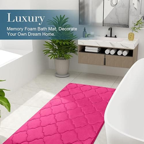 OLANLY Memory Foam Bath Mat Rug 24x16, Ultra Soft Bathroom Rugs, Deep Pink | Thick Absorbent Carpet, Non-Slip Backing, Machine Washable, for Bathroom Floor, Tub, Shower and Home Decor Accessories thumbnail 7