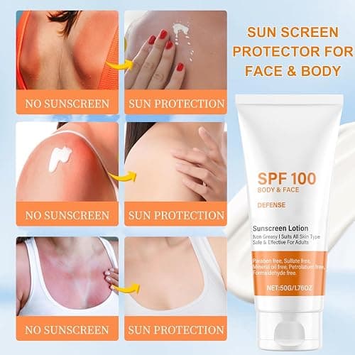 Spf 100 Face Sunscreen Moisturizer - Travel Size Sunblock - Oil Free Facial Sun Screen - Sun Screen Protector for Face & Body - Non-Greasy,No White Cast Waterproof Sunscreen Lotion -Dry Oily Skincare thumbnail 5