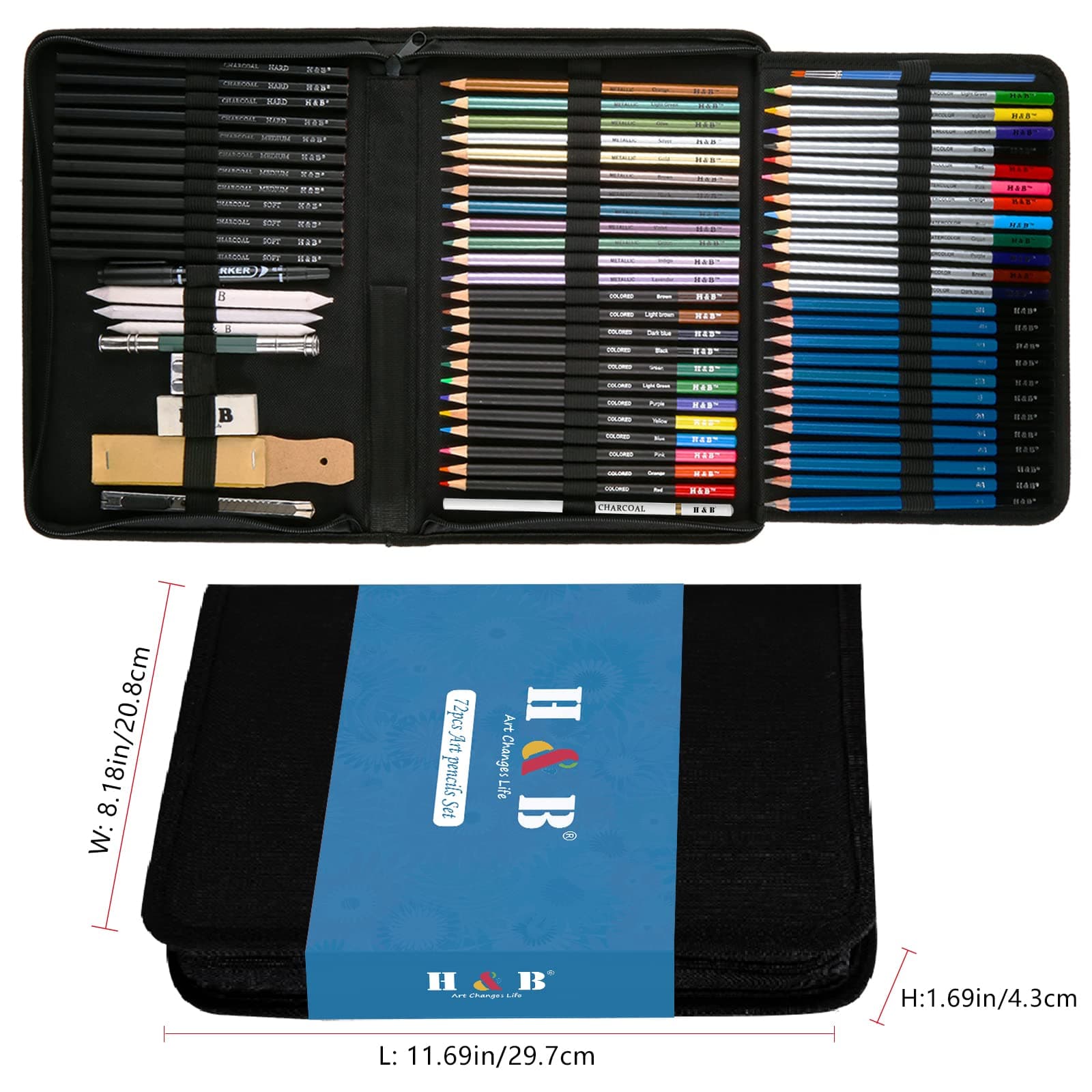 Kit de arte de dibujo de 72 piezas - Lápices de colores, bloc de bocetos, acuarela y lápiz metálico con elegante funda - Ideal para adolescentes y adultos principiantes así como artistas profesionales thumbnail 5