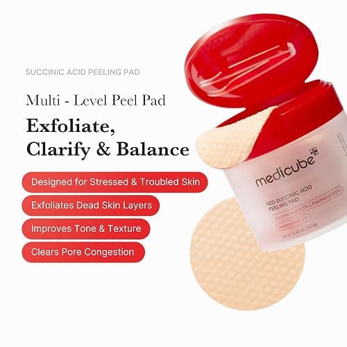 Medicube Red Succinic Acid Panthenol Facial Peeling Pads - Exfoliating Toner Pads for Breakout-Prone Skin with Niacinamide, AHA, BHA, and Soothing Panthenol - Non-Comedogenic thumbnail 2