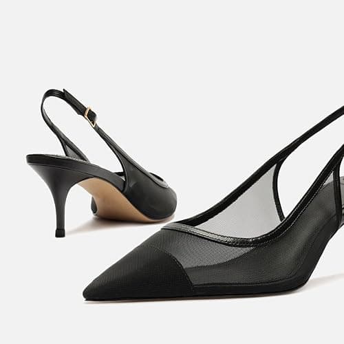 epiluta Mesh Kitten Heels for Women Slingback Design with Pointed Toe Breathable and Stylish Elegant Low Heel for Comfort thumbnail 2