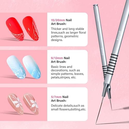 Komall Metallic Nail Art Brushes, 6Pcs Non Slip Liner Brush Set, UV Gel Polish Painting Art Design Pen for Long Lines, Thin Details, Fine Drawing Sizes 5/7/9/11/20/25mm(Silver) thumbnail 4