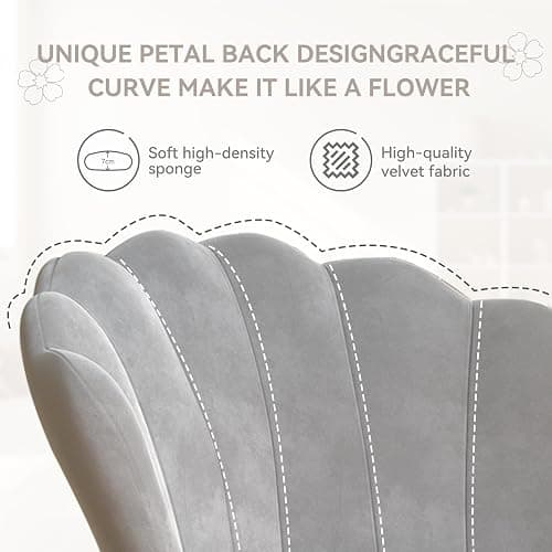 Aivermeil Esszimmerstühle Samt • Muschelsessel mit Rückenlehne & Armlehnen • Schminktisch Stuhl • Polstersessel Elegant • Akzentstuhl mit Gold Metallbeinen Accent Chair • Grau thumbnail 4