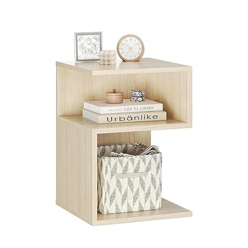 ODIKA Tokyo S Flip Minimalist 3 Tier End Table - Minimalist 3-Tier Wood Nightstand for Small Spaces with Open Storage - Japanese-Inspired Bedside Table for Bedroom (Reverse, Natural) - Standard - Ƨ - Natural - Image 1