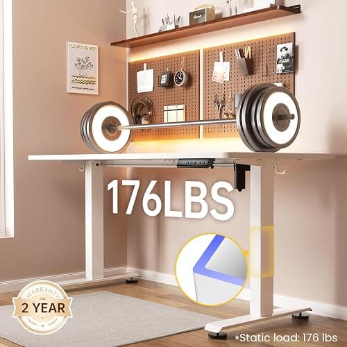 Veken 63x27.6 Inch Large Electric Standing Desk, Heights Adjustable,Sit to Stand Up, Work Home Office Computer Table for Walking Pad, Gifts for Dad, Wooden Desktop Desks, White thumbnail 5