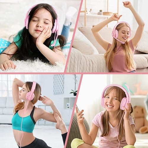 DIWUER Gaming Headset for Xbox One, PS4, PS5, Nintendo Switch, Bass Surround and Noise Cancelling 3.5mm Over Ear Headphones with Mic for Laptop PC Smartphones, Pink thumbnail 5