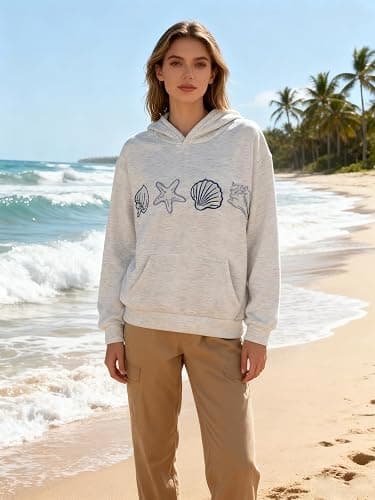 Mynineco Y2K Hoodies for Women Teen Girls Ocean Seashell Marine Graphic Cute Sweatshirts thumbnail 4