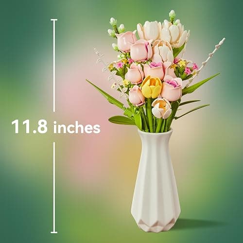 EWED Tulip and Rose Flowers Bouquet Building Sets 18-Pack, Halloween Christmas Valentine's Back to School Gift for Women Girl Girlfriend, Artificial Flower Kits Plant Botanical Collection Home Decor thumbnail 4