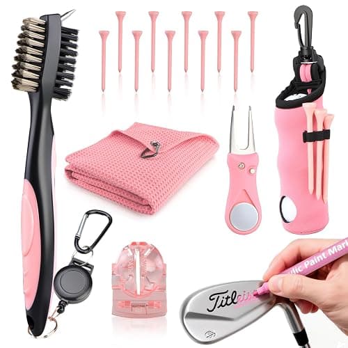 Pink Golf Accessories for Women, Acrylic Paint Ink 16 Pcs Golf Essentials Kit - Golf Club Brush & Golf Towel, Tee & Ball Holder for Bag, Divot Tool & Ball Maker, Golf Club Cleaning Kit - Golf Gifts - Image 1