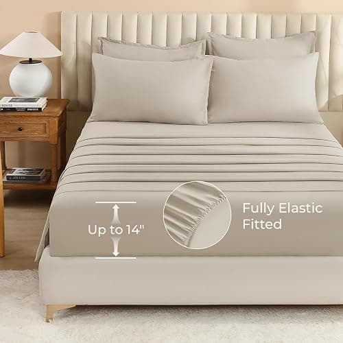 Litanika Comforter King Size Set Oatmeal - 7 Pieces Bed in a Bag King Bedding Comforter Sets, Plain Lightweight Bed Set with Comforter, Sheets, Pillowcases & Shams thumbnail 6