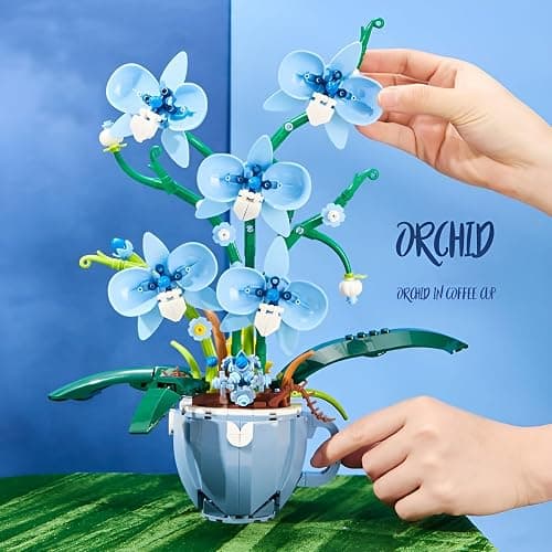 Blue Orchid Flower Building Blocks Set, Coffee Cup Artificial Flower Plant Toys Building Kit, Botanical Collection Model for Home Décor, Great Gift for Birthday and Anniversary for Her and Him(3004) thumbnail 6