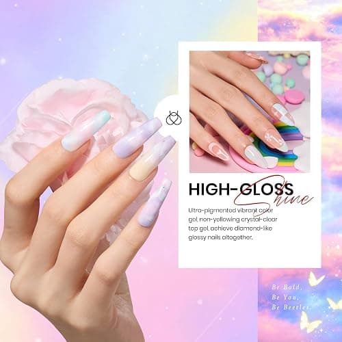 beetles Gel Polish Set - 23Pcs Macaroon Color Gel Nail Kit with Glossy Matte Top Coat Base Coat Yellow Pink White Purple Blue Glitter Bright Uv Nails Paradise Pastel Gel Spring Gifts for Women thumbnail 4