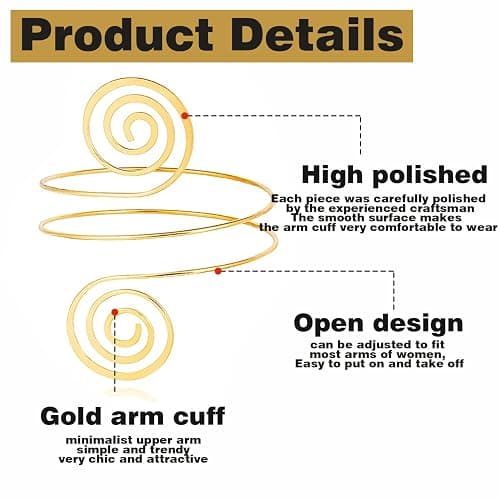 BOMAIL 2Pcs Gold Arm Cuff Bracelets Set for Women Open Adjustable Upper Arm Bangles Coil Swirl Armlet Armband Set Minimalist Upper Arm Cuff Jewelry for Women thumbnail 2