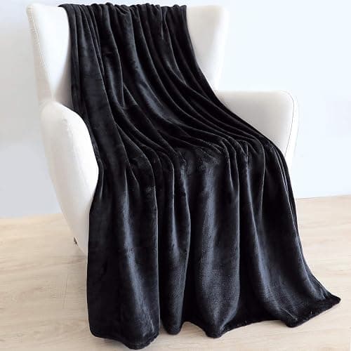 TASTHROW Large Flannel Fleece Throw Blanket, 50×70 Inch - Cozy Lightweight Thick Blanket - All Seasons Suitable for Women, Men and Kids (Black) thumbnail 4