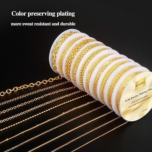 Ecoofor Gold Necklace Chains for Jewelry Making, 78.7 Feet 10 Rolls Jewelry Chains for DIY Necklace Bracelet Jewelry Making with Jump Rings/Lobster Clasps/Connectors thumbnail 4