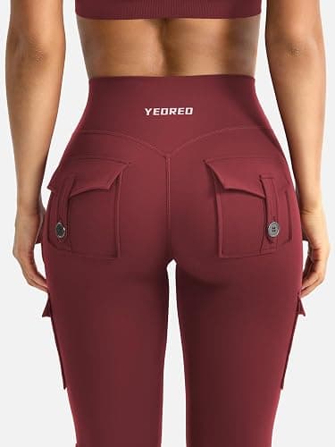 YEOREO CoreFlex Women Workout Flare Leggings with Pockets Hidden Scrunch High Waisted Cargo Gym Yoga No Front Seam Leggings thumbnail 4