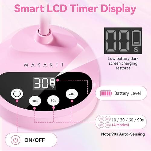 Makartt Cordless Flash Cure UV Nail Lamp for Gel Nails Adjustable Gooseneck | 50 mW/cm² Rechargeable UV Light with Auto Sensor & 4 Timers for Better Gel Curing at Home, Salon or Travel, Pink thumbnail 8