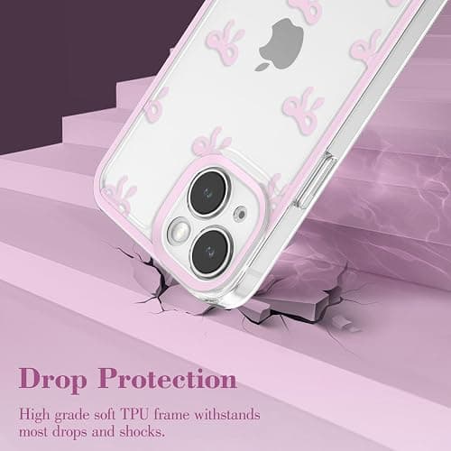 EYZUTAK Case for iPhone 13, Clear Cute Ribbon Bowknot Pattern Aesthetic Transparent Phone Case Raised Camera Protection Stylish Slim Soft Durable TPU Protective Cover for Women Girls - Pink thumbnail 3