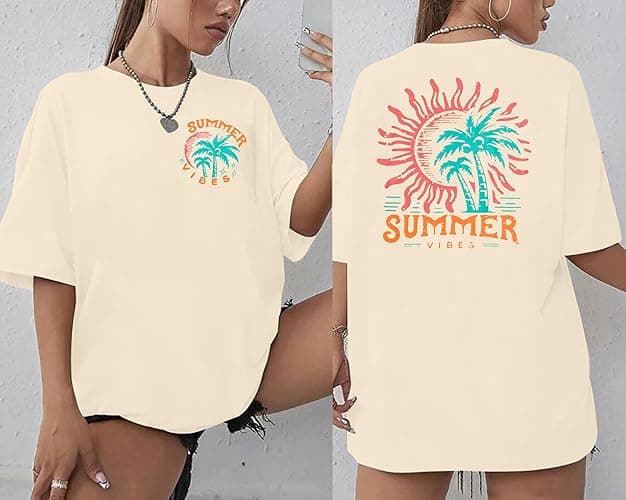 Graphic Tees Women Oversized T-Shirts: Summer Hawaiian Beach Tops Shirts Hawaii Tropical Beachy Short Sleeve Outfit thumbnail 5