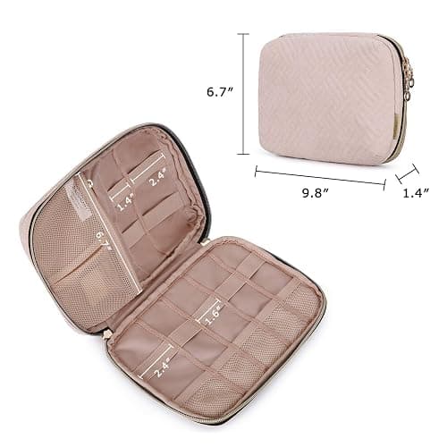 BAGSMART Large Electronics Organizer Travel Case, Travel Essentials, Cord Organizer Travel Cable Organizer Bag, Travel Accessories for Women, Pink - A-Pink thumbnail 6
