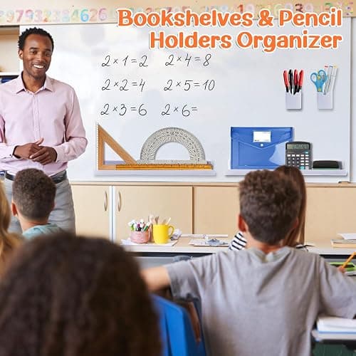 Apipi 17" Acrylic Magnetic Book Shelf & Pen Holder Sets for Whiteboard | White Board Accessories, Classroom Must Haves, Stable Books Display Shelves, Teacher Essentials, Holds up to 8 lbs, White thumbnail 6