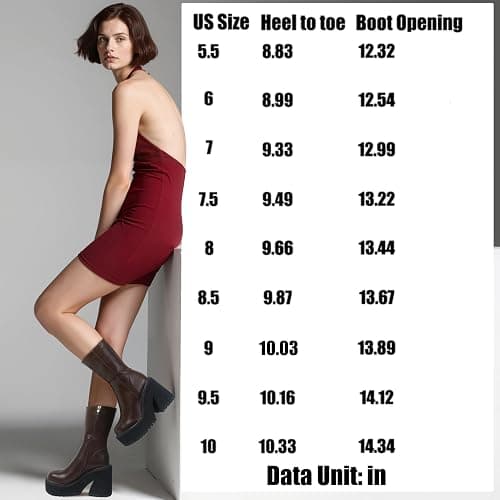 AMINUGAL Womens Wedge Heel Ankle Boots Platform Zipper Punk Motorcycle Booties Chunky Block High Heel Round Toe Fashion Work Combat Boots Mid Calf For Women - 8.5 - A-brown Prime thumbnail 5
