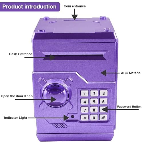 Suliper Electronic Piggy Bank Code Lock for Kids Baby Toy, Mini ATM Safe Coin Cash Banks Real Money Saving Box with Password, Auto Money Scroll for Children,Boys Girls Birthday Gift (Purple) thumbnail 4