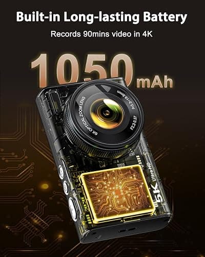 5K Digital Camera for Photography with 6X Optical Zoom, Autofocus 96MP Vlogging Camera for YouTube Video with Dual-Lens, Compact Point and Shoot Travel Cameras for Beginners with 64GB Card & Flash thumbnail 5