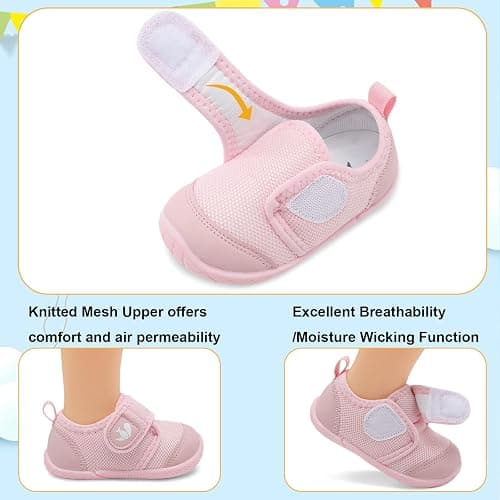 FEETCITY Baby First Walking Shoes Boys Girls Infant Sneakers Crib Shoes Breathable Lightweight Slip On Shoes thumbnail 2