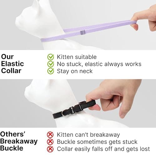 BuddyArmor Safety Cat Collar - U.S. IDA Gold Awarding Design, Stretch Elastic Quick Release, Non Breakaway - Light Weight for Kitten, Neck Fit 7.8'-15.7' for All Small Large Cat,M(Glacier Silver) thumbnail 4
