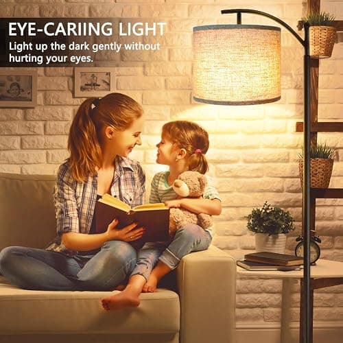 ROTTOGOON Floor Lamp for Living Room with 3 Color Temperatures LED Bulb, Standing Lamp Tall Industrial Floor Lamp Reading for Bedroom, Office (9W LED Bulb, Beige Lampshade Included) -Black thumbnail 6