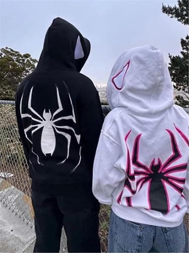 Asadovce Women Men Zip Up Y2k Oversized Hoodie Spider Graphic Full Zipper Sweatshirt Teen Girls Grunge Streetwear Jacket thumbnail 3