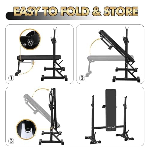 Bench Press, CANPA Olympic Weight Bench with Squat Rack Workout Bench Adjustable Barbell Rack Stand Strength Training Home Gym Multi-Function thumbnail 3