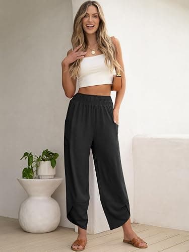 ANRABESS Womens Wide Leg Palazzo Capri Pants 2026 Summer Casual Loose High Waisted Lounge Flowy Cropped Beach Work Trousers thumbnail 2