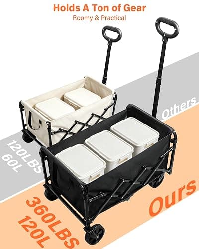 Wagons Carts Foldable, Collapsible Wagon, Foldable Wagon Cart with Wheels, Folding Wagons for Beach Camp Sports Garden, 2 Cup Holders/Lightweight Portable/Black/360 LBS thumbnail 2