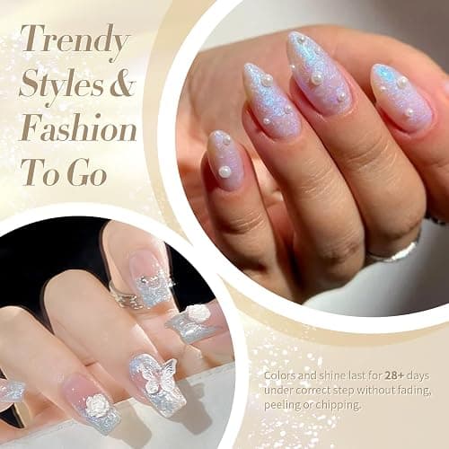 Born Pretty Vernis Gel Semi-Permanent Nacré, Vernis à ongles en Perle Spirale Rose Blanc Bleu Pearl Effet Sirène Brillant Vernis avec Fil UV LED Soak Off Nail Art, 7ML 6PCS - 7ml - Rose Blanc Bleu Perle 6pcs thumbnail 5