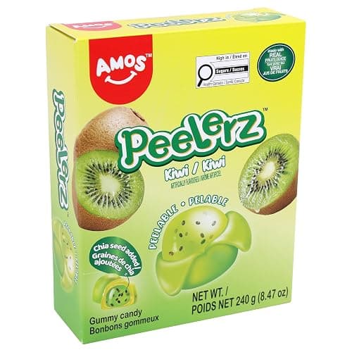 AMOS Peelerz Kiwi Gummy Candy, Peelable Naturally Flavored Fruit-Inspired Easter Candy, 8.47oz Box with 10 Individual Packs – Playful Kiwi Snack with Chia Seeds, Made with Real Juice - Image 1