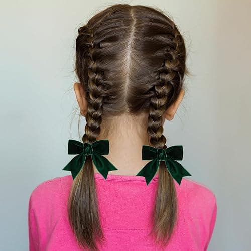 Cute Dark Green Velvet Hair Bow Clips 3" Fall Bowknot Alligator Barrettes Hairpins for Baby Girls,Toddlers, Kids,Teens Christmas Party Dress Accessories Handmade Birthday Gift 2 Pack thumbnail 4