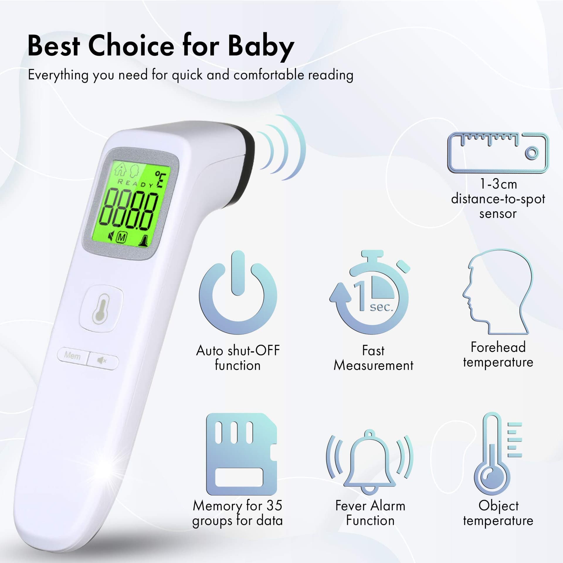 Digital Forehead Thermometer Non-Touch for Baby, Children, Parents Infrared Sensors for Fast Clinically Accurate Readings Less Than 1s, Detects Fever and High Temperature ARTG ID: 388490 thumbnail 6