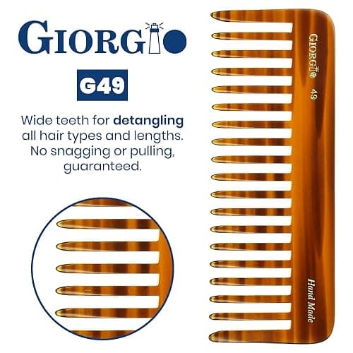 Giorgio G49 Large 5.75 Inch Detangling Comb, Wide Teeth for Thick Curly Wavy Hair. Long Hair Detangler Comb For Wet and Dry. Handmade of Quality Cellulose, Saw-Cut, Hand Polished, Tortoise Shell thumbnail 4