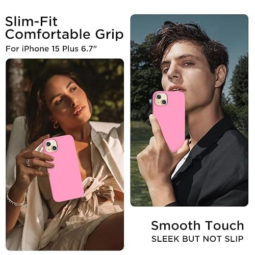 COFFKER Silicone for iPhone 15 Plus Case, Phone Cover, Tender Pink | Full Body Protection, Shockproof Slim Phone Case with Anti-Scratch Microfiber Lining thumbnail 2