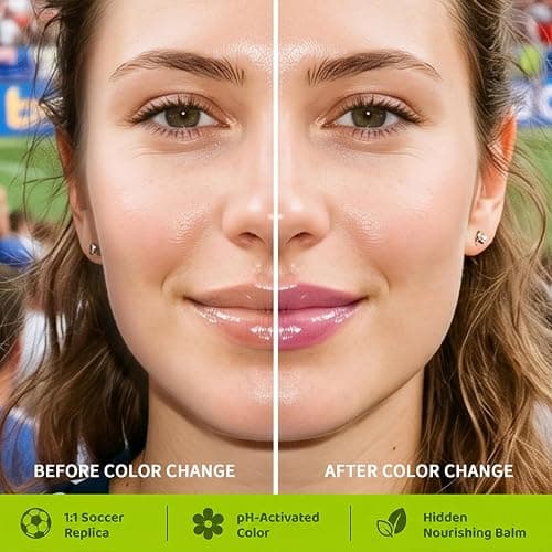 Colour Changing Lipstick Lip Balm - Football Lipstick, Lip Stain Gloss Balm with Flower Jelly Core, Long Lasting Hydrating Tint for Match Days, Daily Makeup & Gifts (#3) thumbnail 6