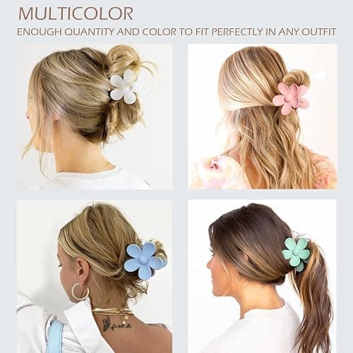 Large Hair Claw Clips 12 Pack, Flower Hair Clips for Thin Hair, Big Square Matte Strong hold for Thick Hair, 3 Styles Hair Clips for Women Thick Hair 4 Colors thumbnail 5