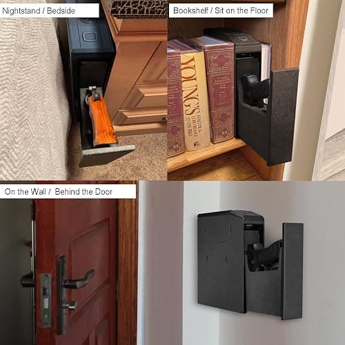 Hidden Gun Safe for Pistols, Biometric Fingerprint Smart Slider Handgun Safe for Nightstand, Desk, Bedside, Wall,Truck -Auto Sliding Door- Fingerprint, PIN Code, KEY Access (Black-Biometric) thumbnail 6