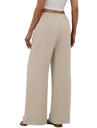 Sampeel Wide Leg Pants for Women Flowy Palazzo Drawstring Elastic Waist Trousers with Pockets Summer Beach Vacation Clothes thumbnail 5