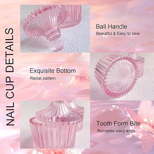Monomer Dish for Acrylic Liquid, Large Dappen Dish with Lid, 3 oz, Pink | Acetone Cups for Nails, Glass Cup for Monomer liquid, Acrylic Nail Brush Cleaner Holder, Nail Brush Dish, CORFULRA, thumbnail 2